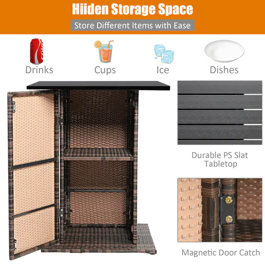 【Home&Garden】Patiojoy 5PCS Patio Rattan Bar Table Stool Set Hidden Storage Shelf Soft HW68244+