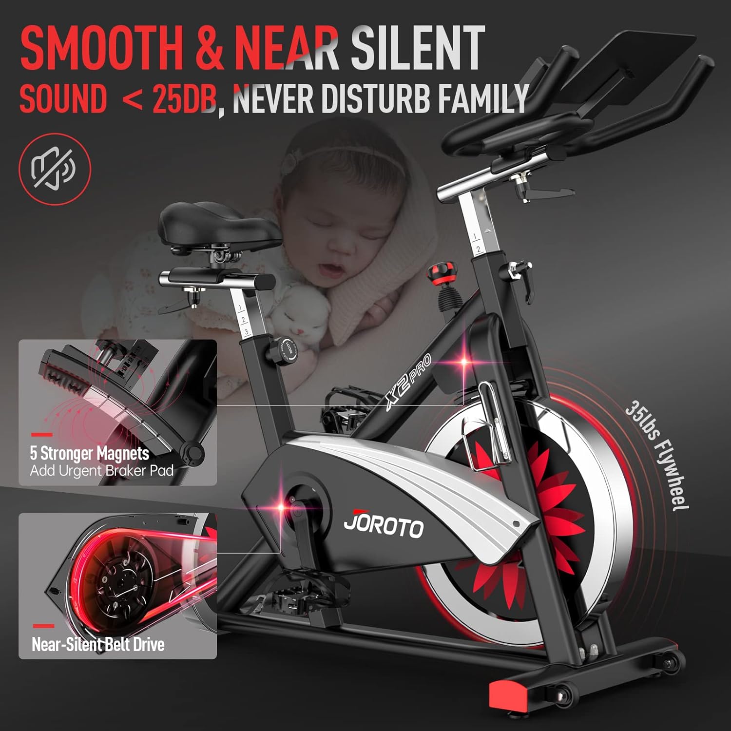 JOROTO X2 Exercise Bike for Home Use | X2PRO Bluetooth Magnetic Belt Drive Indoor Cycling Bike with 16KG Flywheel