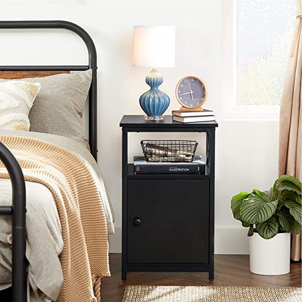 VECELO Modern Versatile Nightstands X-Design Side End Table Night Stand Storage Shelf with Bin Drawer for Living Room Bedroom, Brown+Black Brown+black Modern