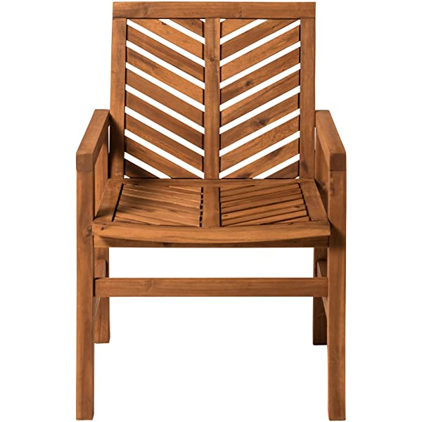 Walker Edison 5 Person Outdoor Wood Chevron Patio Furniture Dining Set Table Chairs Bench All Weather Backyard Conversation Garden Poolside Balcony, 4 Piece, Brown Brown 4 Piece Dining Set