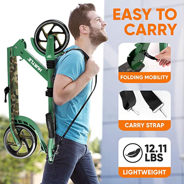 Hurtle Scooter – Scooter for Teenager – Kick Scooter – 2 Wheel Scooter with Adjustable T-Bar Handlebar – Folding Adult Kick Scooter with Alloy Anti-Slip Deck Pink