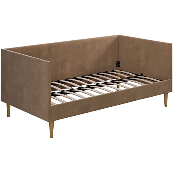 DHP Franklin Mid Century Upholstered Daybed, Sofa Bed, Twin Size Frame, Tan Linen Linen Twin Tan
