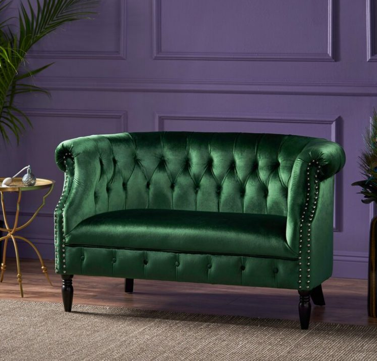 51.5-inch velvet roll-arm two-seat sofa