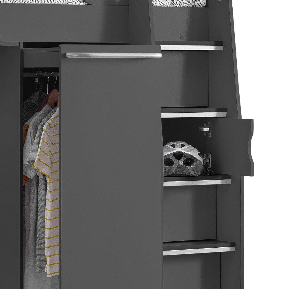 【Furniture】High Sleeper Storage Bed, Pegasus Wood Modern Desk Wardrobe Drawers Cupboards Loft Bunk Frame