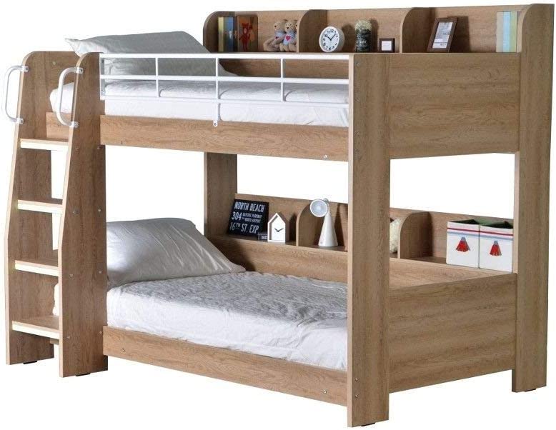 【Furniture】Domino Grey Wooden & Metal Kids Bunk Bed with Storage Shelves with 2x Pocket Sprung Mattress
