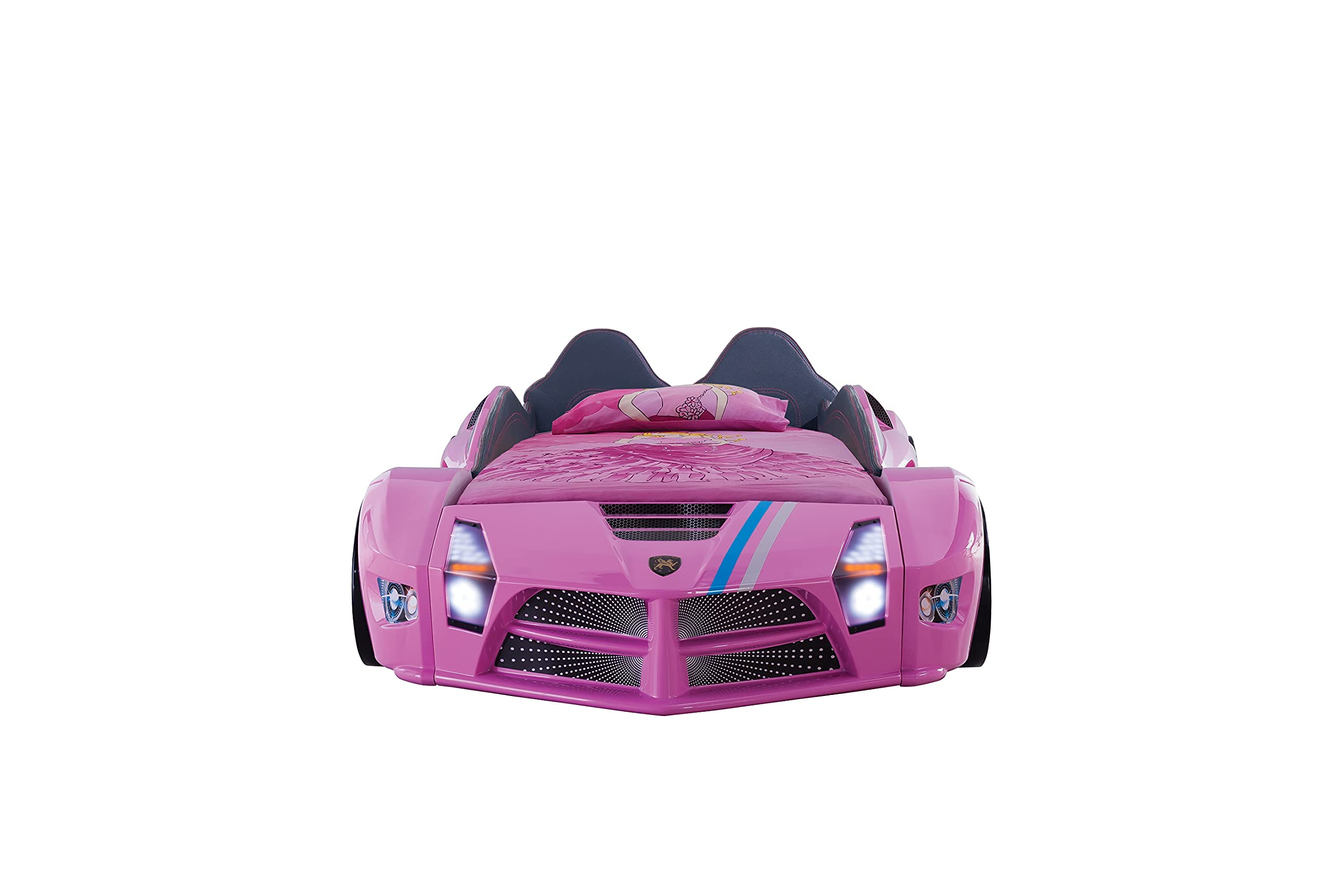 【Furniture】Racing Car Bed for Kids - Kids Car Bed with Led Lights, Single Race Car Bed with Leather Cushioning