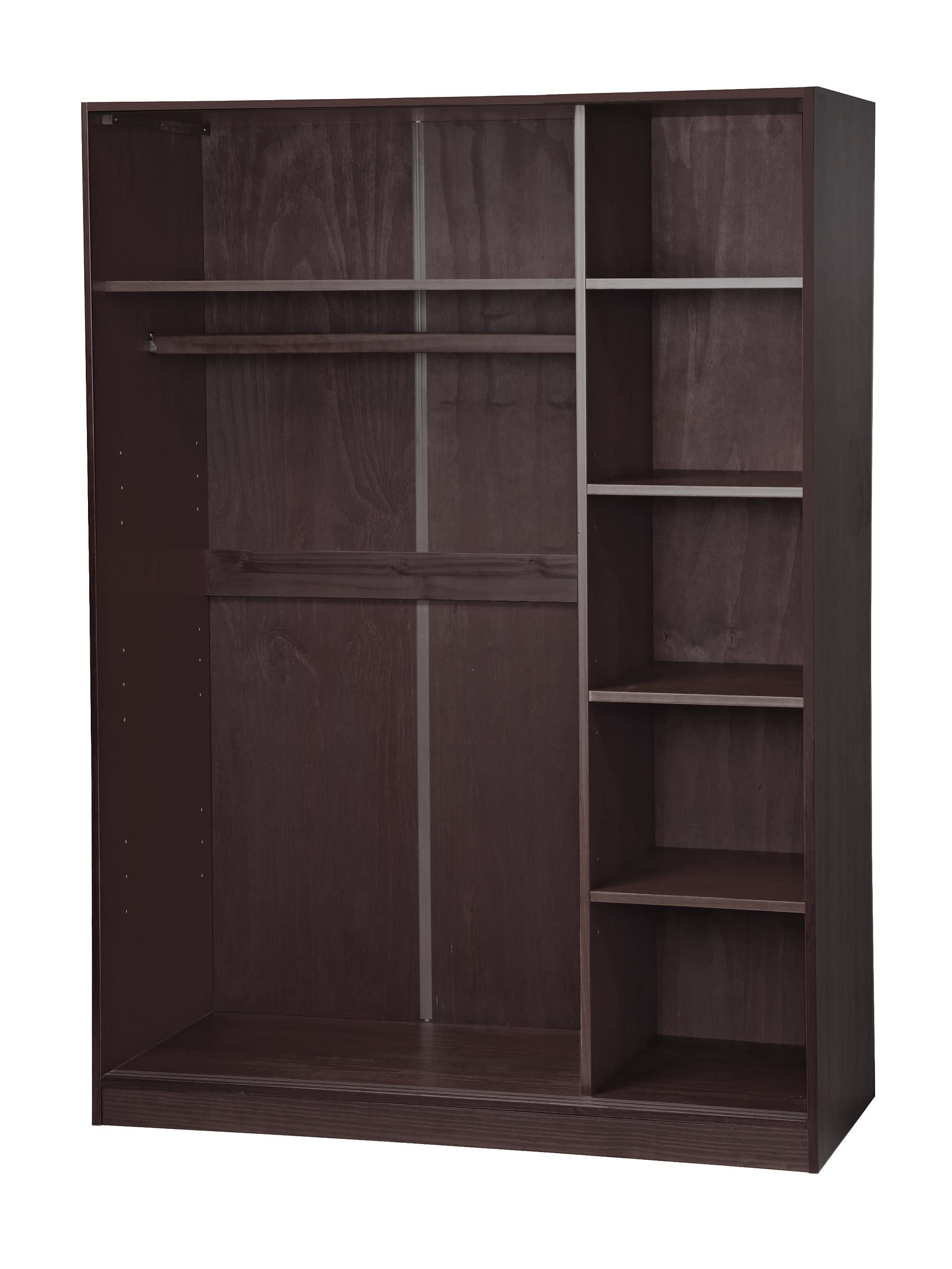 【Furniture】100% Solid Wood Wardrobe with 3 Sliding Louvered Doors, 5 Shelves Included