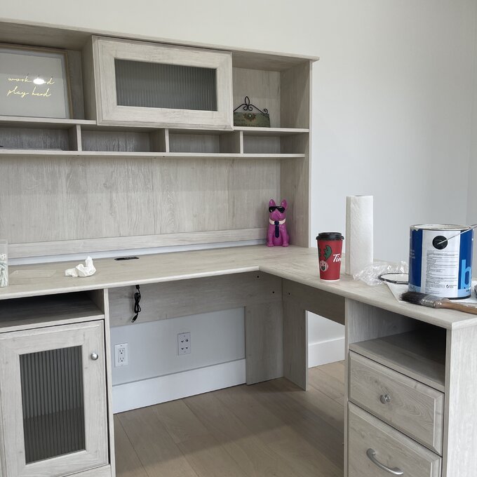 【Furniture】Alharby 4 Piece L-Shape Computer Desk Office Set with Hutch