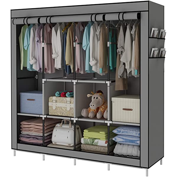 YAYI Portable Wardrobe Clothing Wardrobe Shelves Clothes Storage Organiser with 4 Hanging Rail,Grey