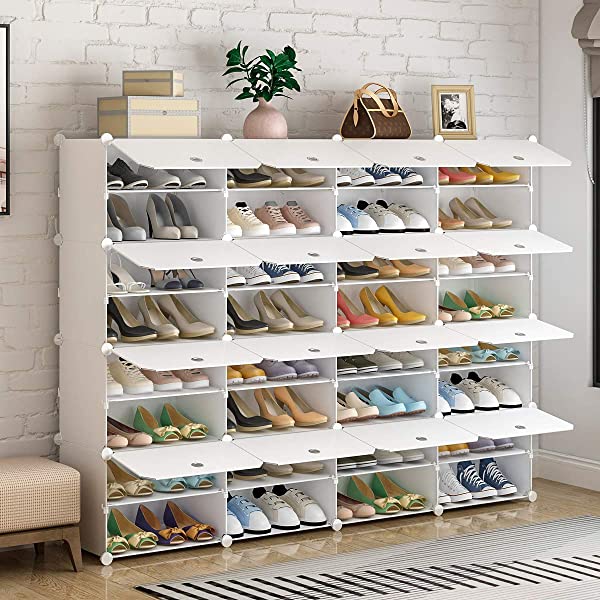 KOUSI Portable Shoe Rack Organizer 24 Pair Tower Shelf Storage Cabinet Stand Expandable for Heels, Boots, Slippers, 6 Tier White 32