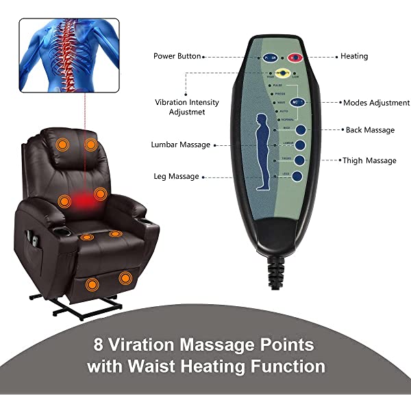 JOVNO Power Lift Recliner Chair Single Living Room Sofa with Massage,Home Theater Seating with Heat and Vibration Sofa Back and Detachable Armrest (Brown)