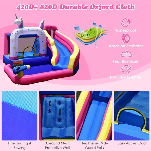 Double Water Slide with Climbing Wall 6.5x13x11 FT Inflatable Double Water Slide