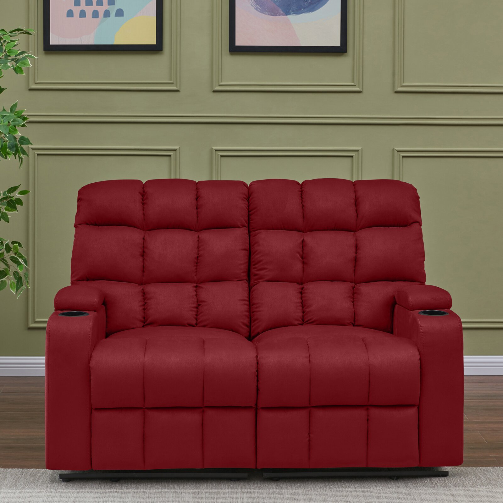 【Furniture】Grigor 57.5'' Wide Home Theater Loveseat with Cup Holder