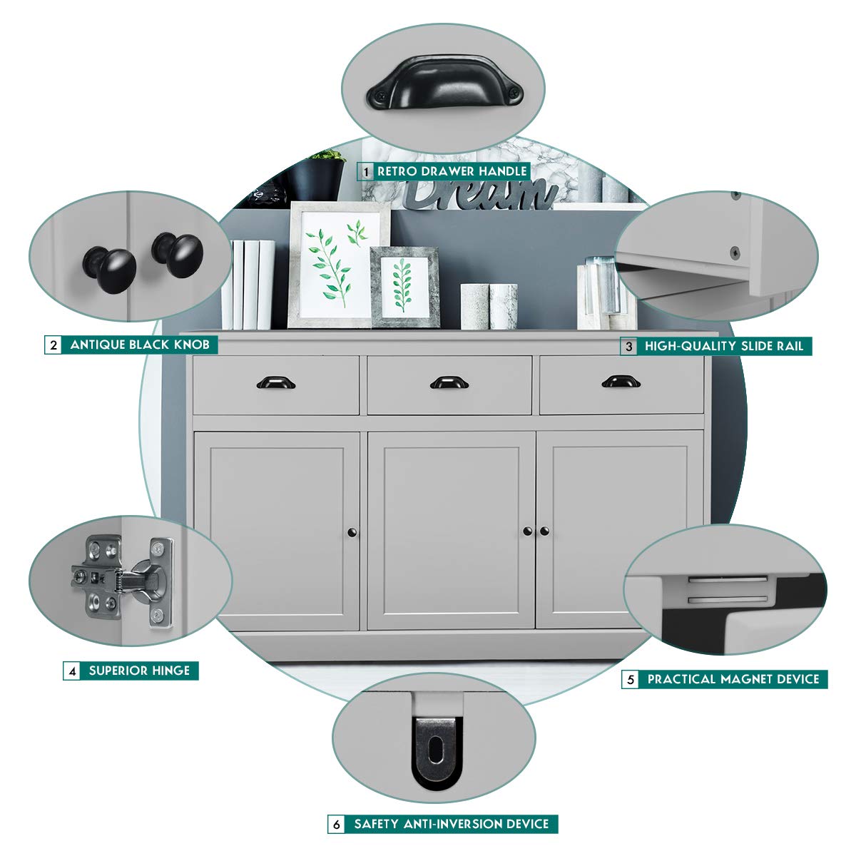 【Furniture】Sideboard Buffet Server Storage Cabinet Console Table Home Kitchen Dining Room Furniture