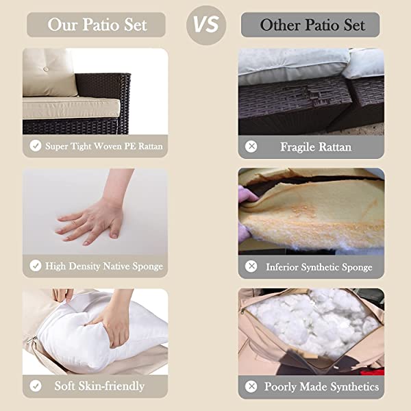 Allewie Dark Grey Patio Conversation Set, 3 Pieces PE Wicker Rattan Outdoor Furniture Set, Lounge Sofa and Loveseat with Cushions, Tempered Glass Coffee Table (Black & Dark Grey) Dark Grey & Black