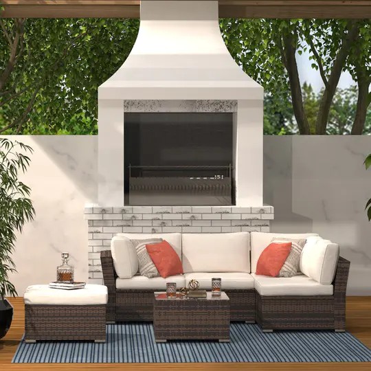 4-piece Wicker Patio Conversation Set with Waterproof Cover