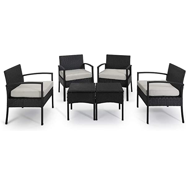 PROHIKER 3 PCS Patio Rattan Conversation Chair Set, 3 PCS Patio Wicker Rattan Furniture Set, Patio Wicker Rattan Table Brown