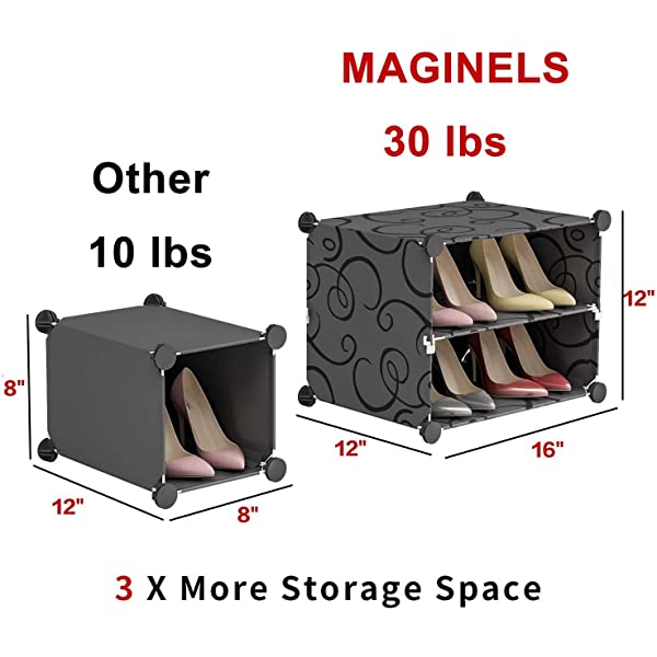 MAGINELS 48-Pair Portable Shoe Rack, DIY Shoe Storage Shelf Organizer, Plastic Shoe Cube Storage Organizer, Shoe Storage Tower Stand with Doors, Shoe Cabinet for Entryway, Black 48