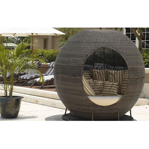 【Home&Garden】Outdoor bed apple bed rattan round bed Nordic villa swimming pool seaside vacation beach homestay rattan bed