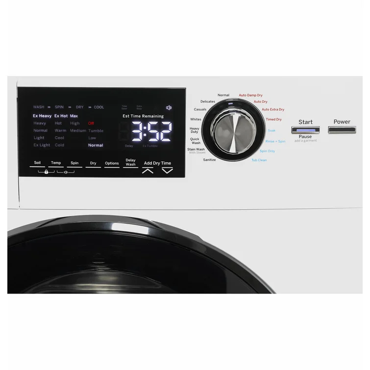 2.4 cubic feet front-loading washing machine and 2.4 cubic feet electric dryer