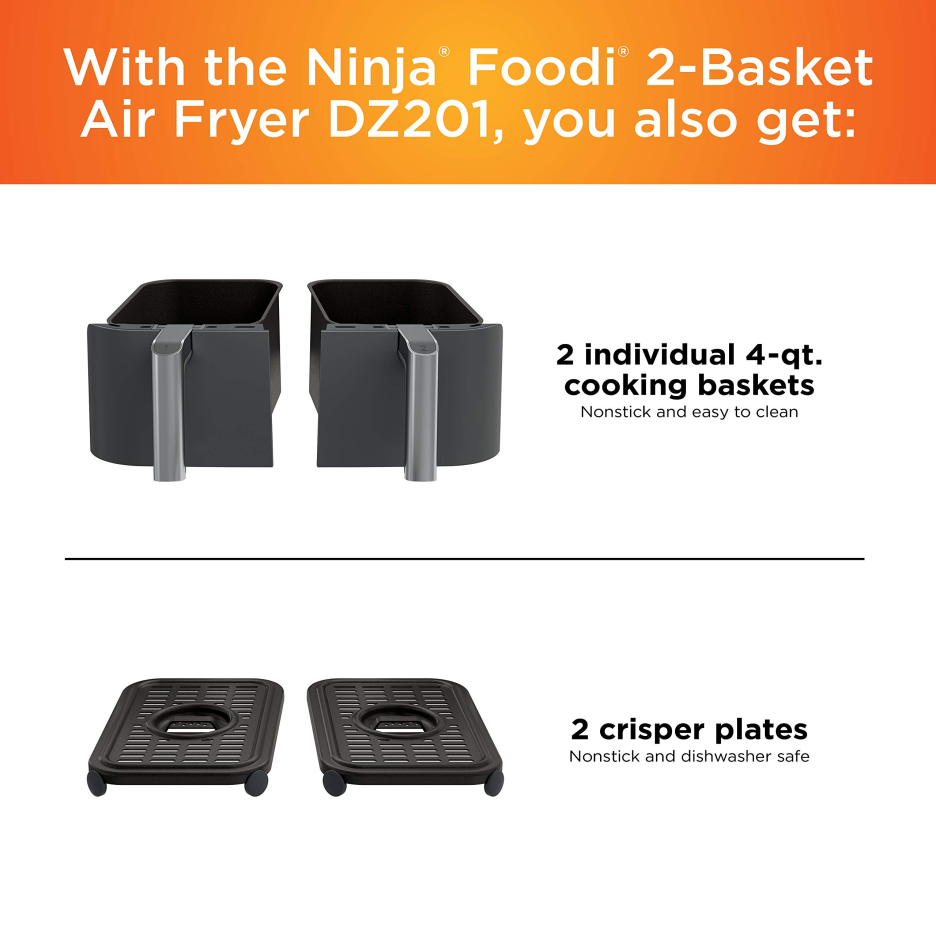 Ninja DZ201 Foodi 8 Quart 6-in-1 DualZone 2-Basket Air Fryer with 2 Independent Frying Baskets
