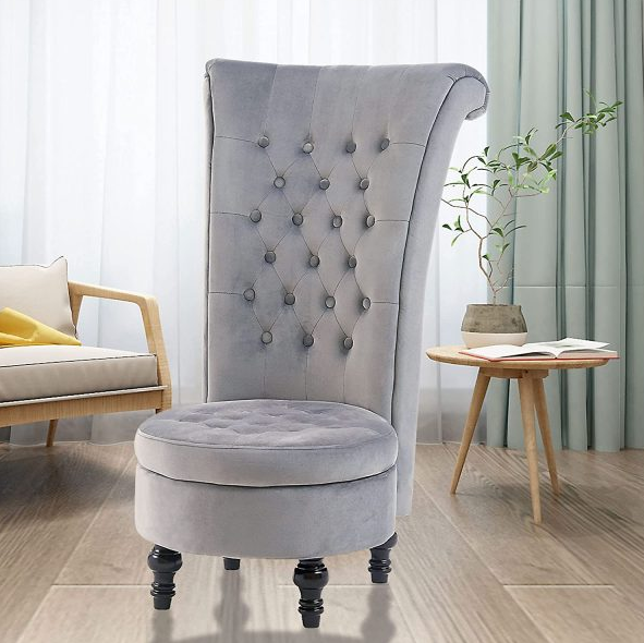 Living Room Chair Velvet High Back Accent Bedroom Chair Tufted Royal Throne Retro Armless Lounge Chair Upholstered Chairs w/Storage for Women Girls