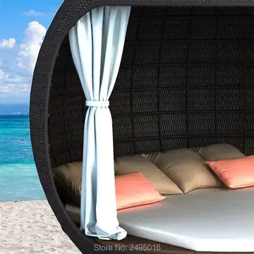【Home&Garden】Outdoor furniture wicker ball shape Rattan Daybed with canopy For Swimming Pool Poolsidegarden